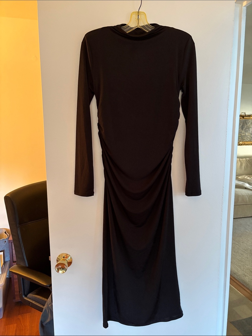 H&M Black Long-Sleeve Ruched Midi Dress